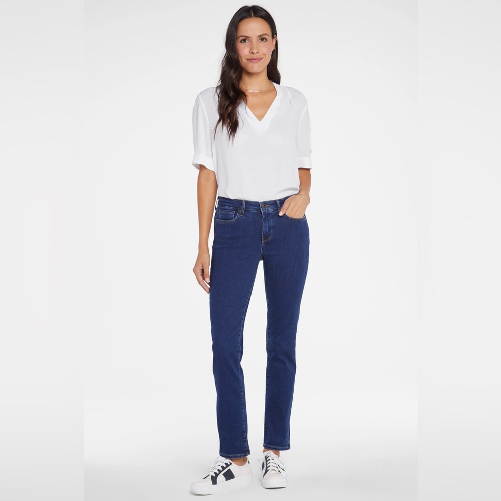 NYDJ Womens Sheri Slim Leg Mid Rise Dark Wash Denim Jean. Sz 12